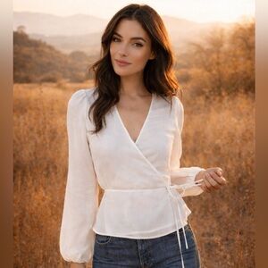 New Reformation White Alaina Wrap Blouse, New with Out Tags